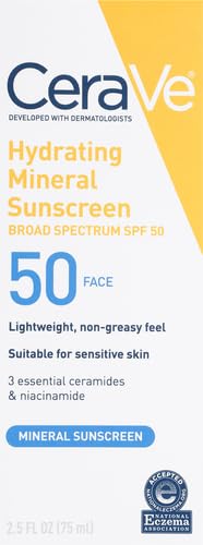 واقي شمسي CeraVe 100% Mineral Sunscreen SPF 50 | واقي شمسي للوجه يحتوي على أكسيد الزنك وثاني أكسيد التيتانيوم 