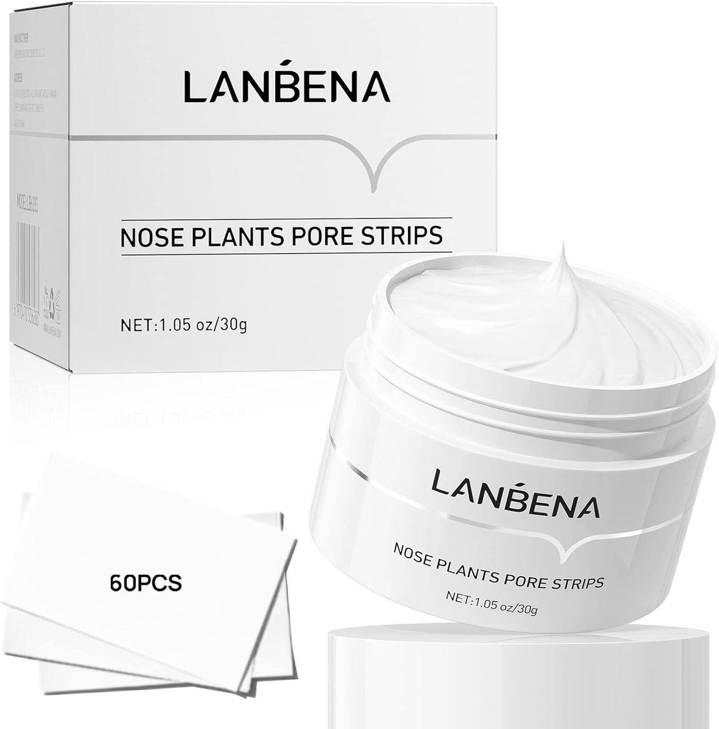 LANBENA Blackhead Mask (30g), 60 Pieces Nose Pore Strips