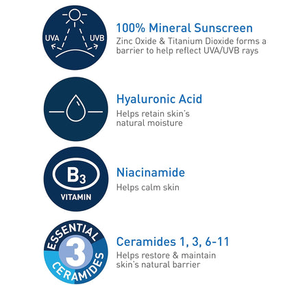 CeraVe 100% Mineral Sunscreen SPF 50 | Face sunscreen With Zinc Oxide & Titanium Dioxide