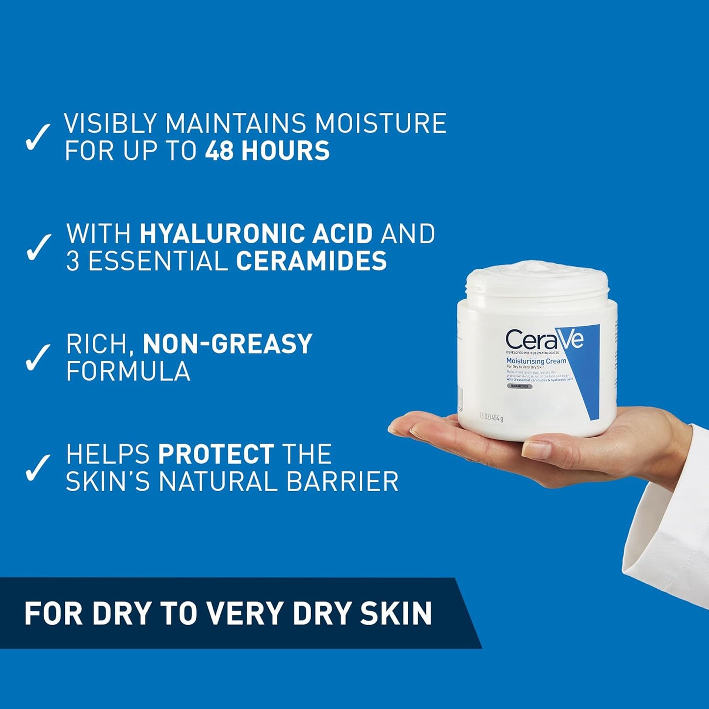 CeraVe Moisturising Cream for Dry to Very Dry Skin 454g, Face and Body